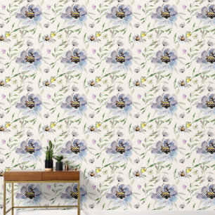 Papier Peint Floral Papillon Aquarelle Bleue Botan