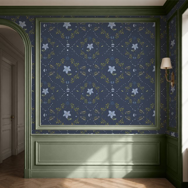Papier peint floral scandinave bleu foncé (Créateur téléchargé)