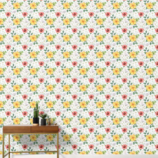 Papier peint floral vintage, grandes fleurs, toute
