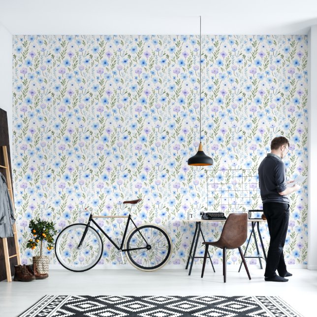 Papier Peint Flore bleue et verte | (Salon)