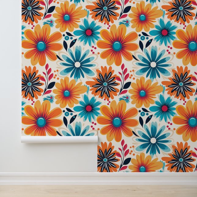 Papier Peint Flore Retro Flower Power (Application)