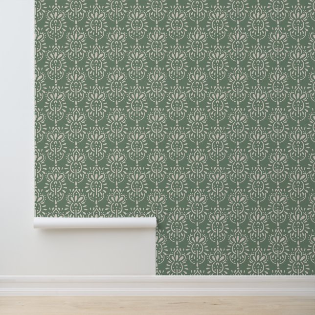 Papier Peint Flore vert Sage (Application)