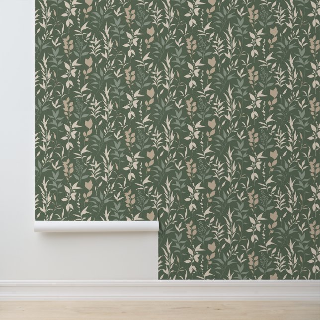 Papier Peint Flore vert Sage (Application)