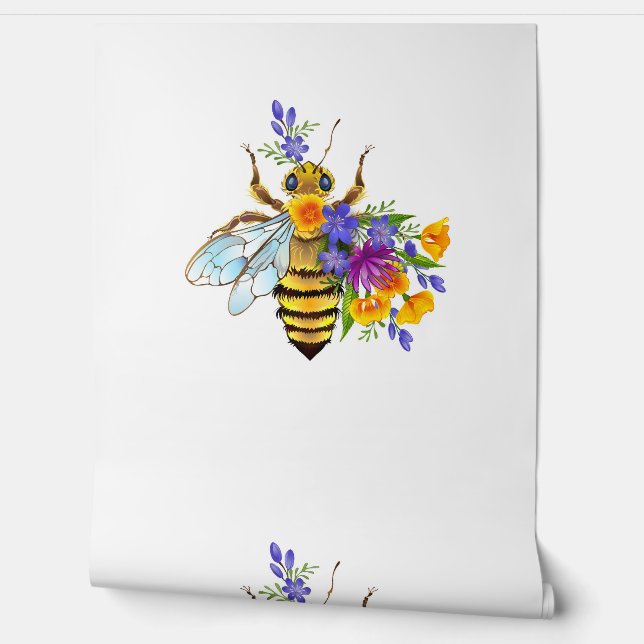 Papier Peint Flower bee with wild plants (Déroulement)