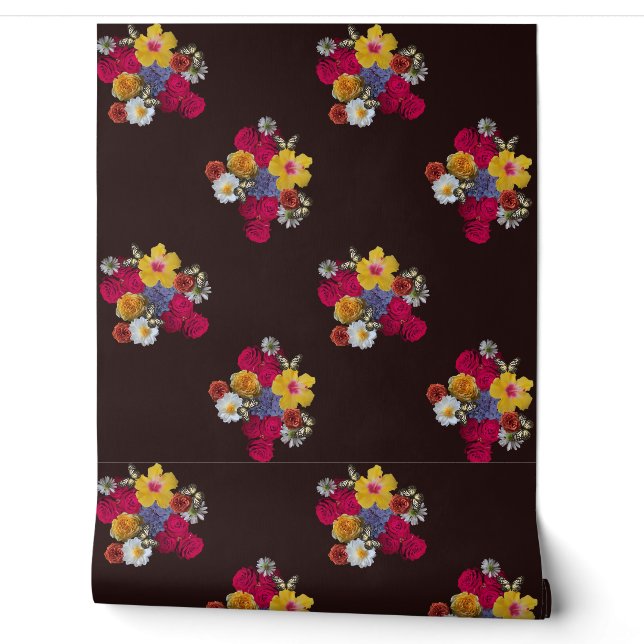 Papier Peint Flowers in the dark mixd media (Déroulement)