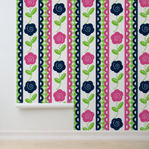 Folk Art Floral Scalloped Stripe sur Gingham Citro
