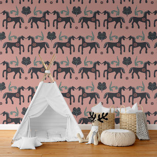 Papier Peint Folklore scandinave rustique Chevaux nordiques