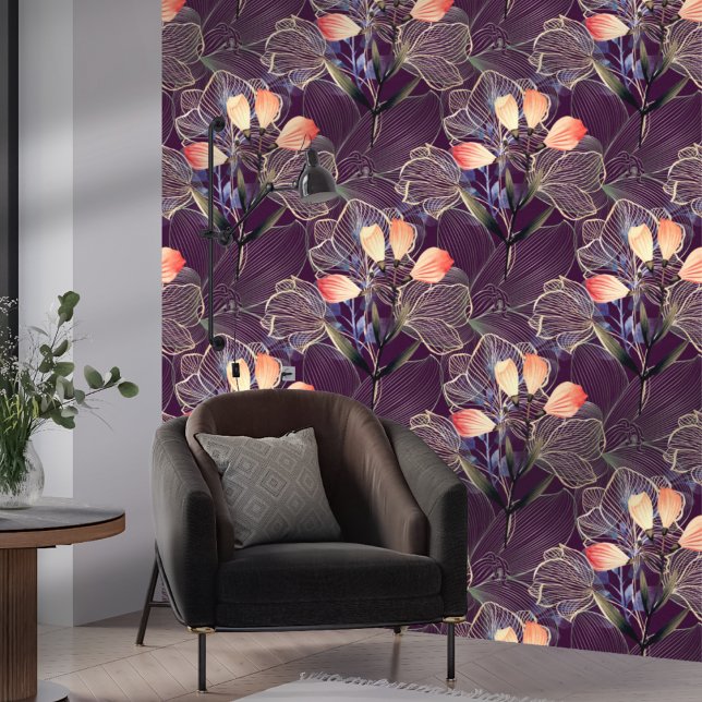 Papier Peint Foncé Moderne Élégant Boho Floral Violet Foncé (Créateur téléchargé)