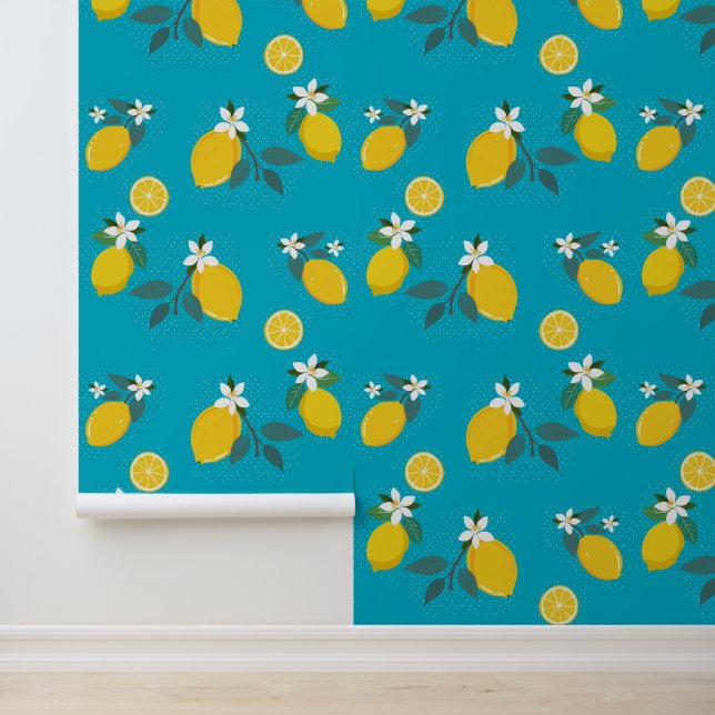 Papier Peint fond d'écran branches de citrons jaunes (Application)