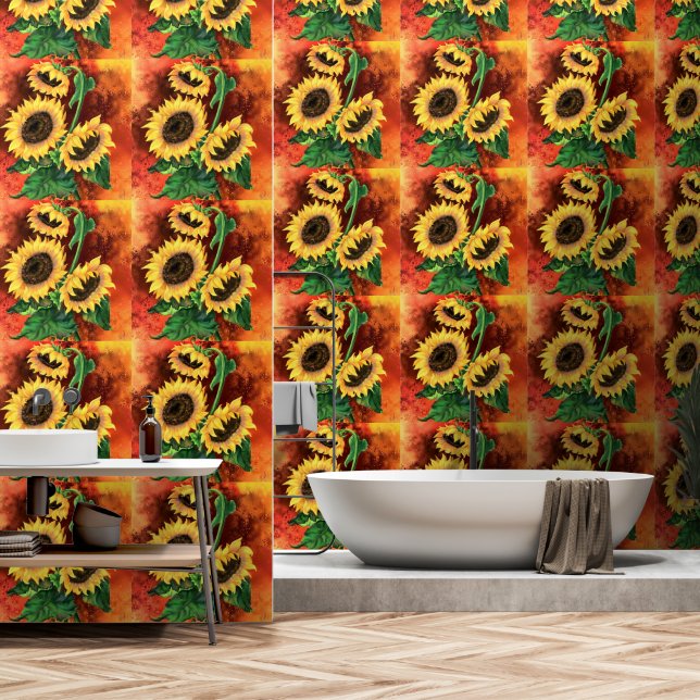 Papier Peint Fond d'écran Tournesols Peints (Salle de bain)