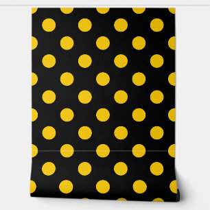 Papier Peint Fond noir pois jaunes