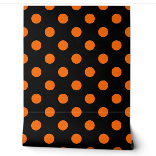 Papier Peint Fond noir pois orange