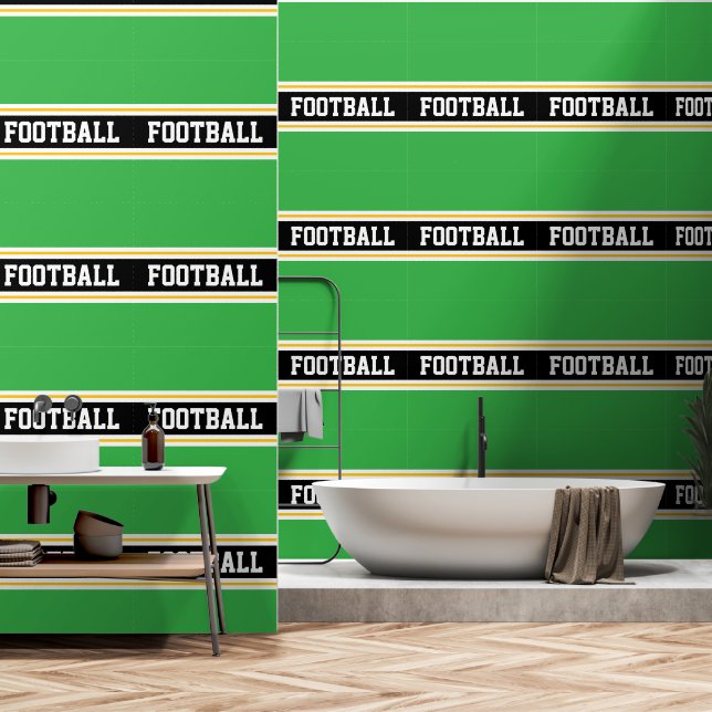 Papier Peint FOOTBALL Orange Blanc Noir Vert Rayures de course (Salle de bain)