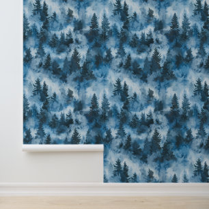 Papier Peint Forêt À feuillage persistant bleue à Mist