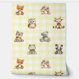 Papier Peint Forêt boisée Animaux Jaune Plaid Baby Nursery