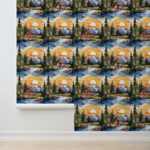 Papier Peint Forêt forestière Cabine Creek Sunset Mountains