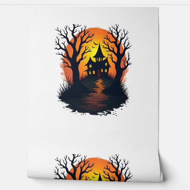 Papier Peint Forêt hantée - Éffrayante Halloween Nature Tee (Déroulement)