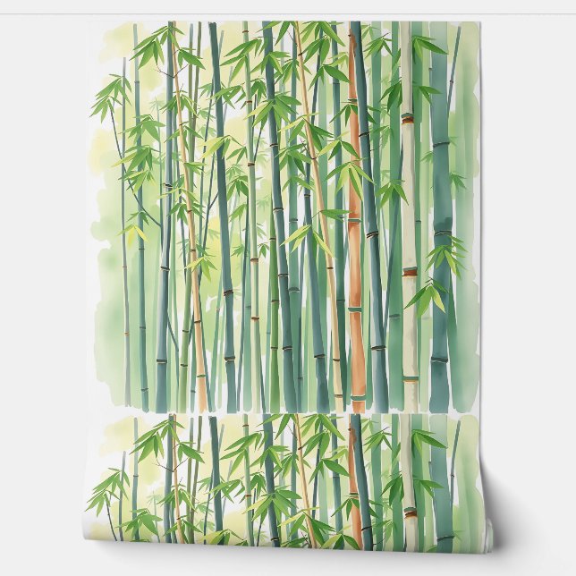 Papier Peint Forêt paisible de bambou en aquarelle (Déroulement)