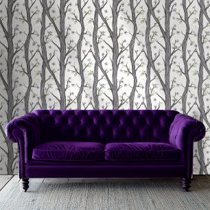 Papier Peint Forêt peinte à fleurs violettes Artistique Floral