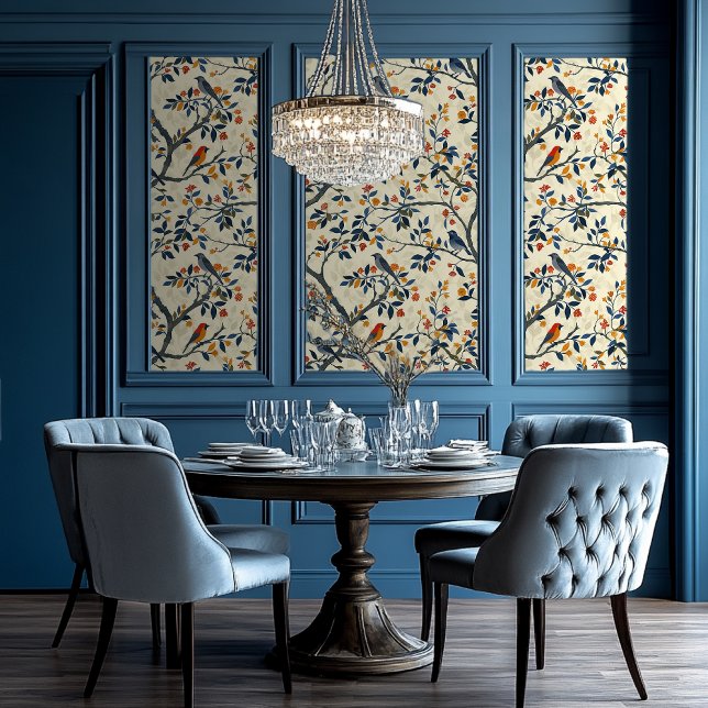 Papier Peint Forêt peinte avec oiseaux style Chinoiserie (Créateur téléchargé)