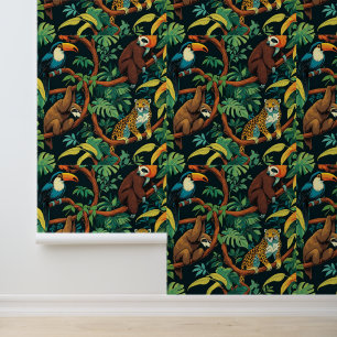 Papier Peint Forêt tropicale Faune murale amovible Mural