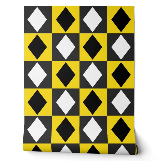 Papier Peint Forme Rhombus jaune noir blanc (Déroulement)