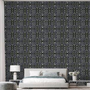 Papier Peint Formes coquilles noires, blanches et vertes