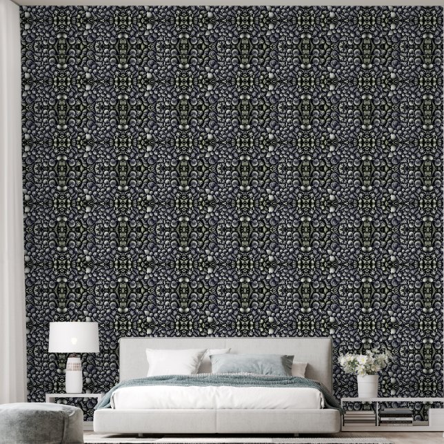 Papier Peint Formes coquilles noires, blanches et vertes (Chambre à coucher)