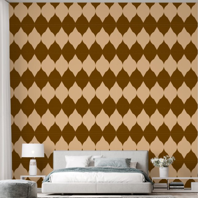 Papier Peint Formes géométriques abstraites diamant brun beige (Chambre à coucher)