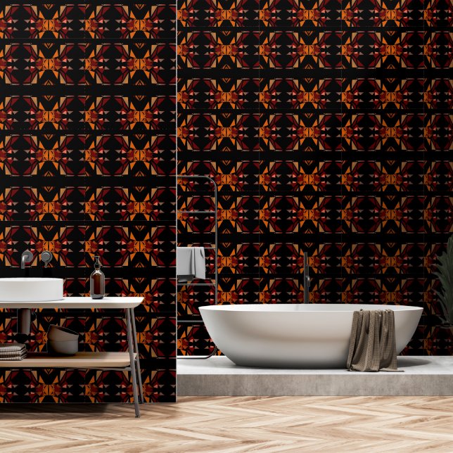 Papier Peint Formes géométriques Dégradés Noir Orange (Salle de bain)