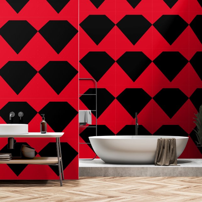 Papier Peint Formes géométriques diamant noir rouge (Salle de bain)