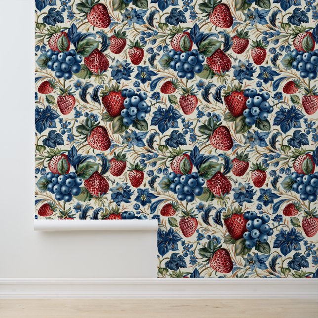 Papier Peint Fraise rouge et bleuté à la ferme (Application)