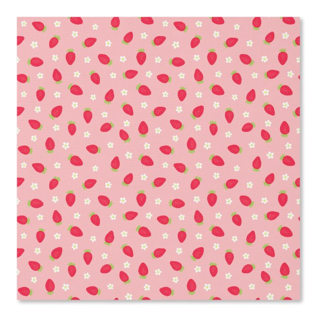 Papier Peint Fraises d'été sur fond rose (échelle moyenne) (Recto)