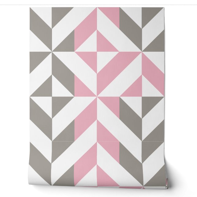 Papier Peint Framboise rose et zigzag géométrique argenté (Déroulement)