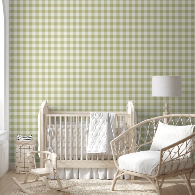 Papier Peint French Country Meadow En vichy - sauge vert plaid. (Enfants)