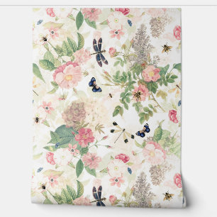 Papier Peint French Rococo Redouté Jardin Rose Et Fleurs