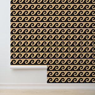 Papier Peint Fret grec, Motif d'onde méditerranéen, Brown
