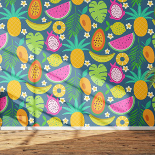 Papier Peint Fruit exotique tropical Ananas Banane Pitaya