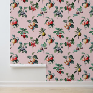 Papier Peint Fruit Vintage à couleur douce sur rose