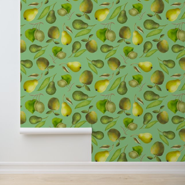 Papier Peint Fruits verts sur Arrière - plan vert (Application)