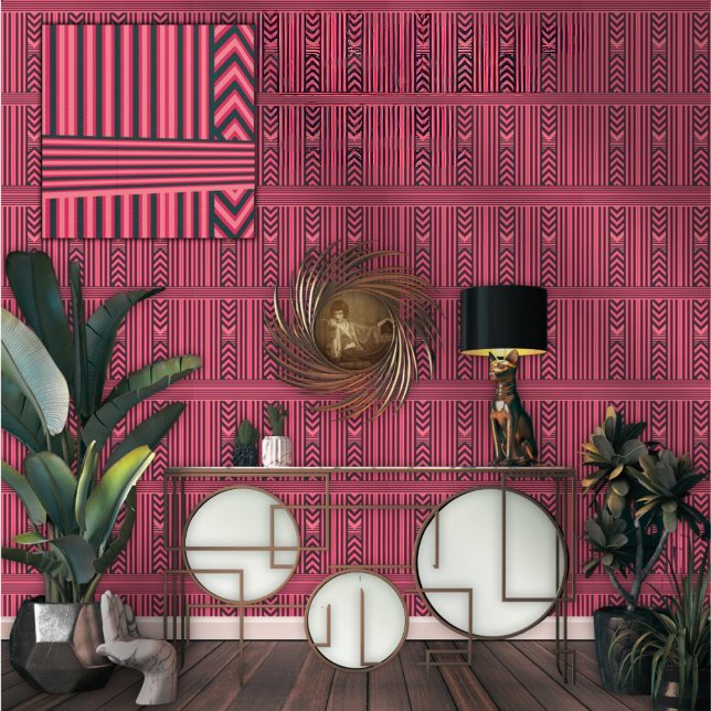 Papier Peint Fuchsia noir gras chevron rayure Luxe (Créateur téléchargé)