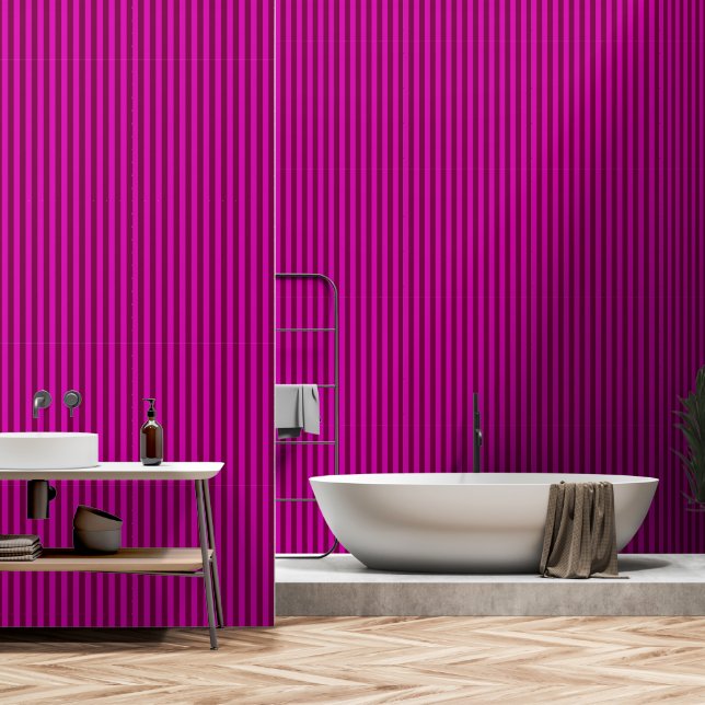 Papier Peint Fuchsia rose chaud et framboise Red Stripes (Salle de bain)