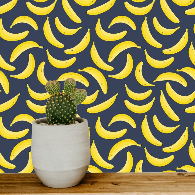 Papier Peint Fun Banana Dark (Fun Banana pattern yellow and dark navy blue art wallpaper)