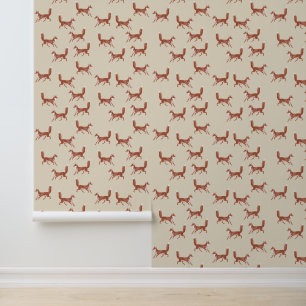 Papier Peint Fun mignon Renard Rouge Motif sur Beige