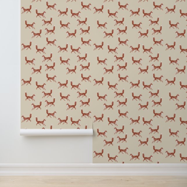 Papier Peint Fun mignon Renard Rouge Motif sur Beige (Application)