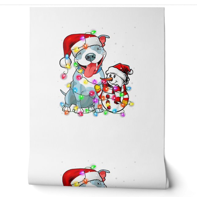 Papier Peint Funky Pitbull Chien Noël Tee Snowman Xmas Light (Déroulement)