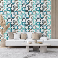 Funky Turquoise Bleu Brown Gris Rétro Motif Art