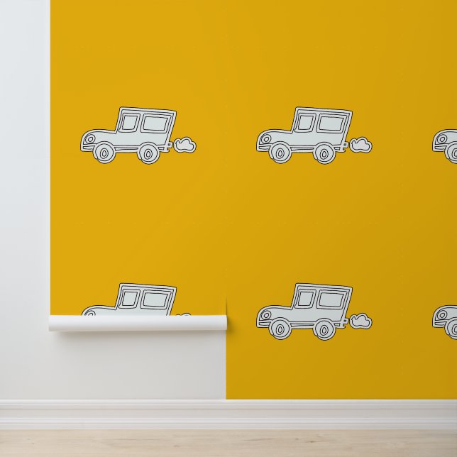Papier Peint Funky Voiture Enfants Jaune (Application)