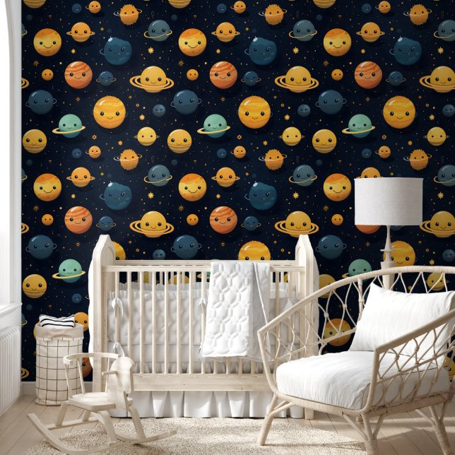 Papier Peint Funny Planètes Espace Motif (Enfants)