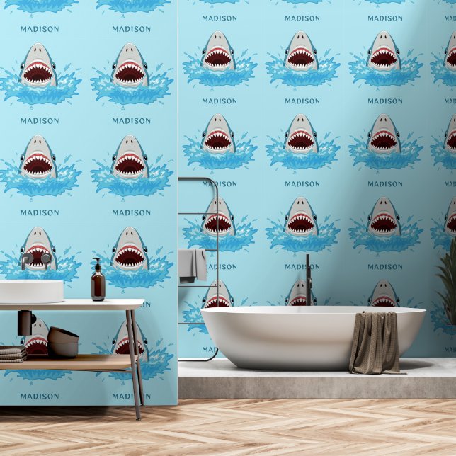 Papier Peint Funny Shark nom personnalisé (Salle de bain)